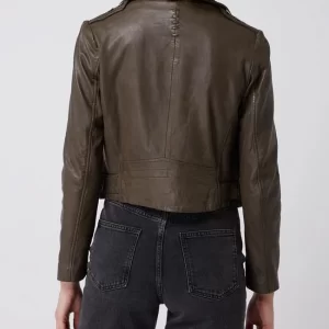 Gipsy Slim Fit Lederjacke Im Biker-Look Modell ‘Adine’ – Olivgrün 15