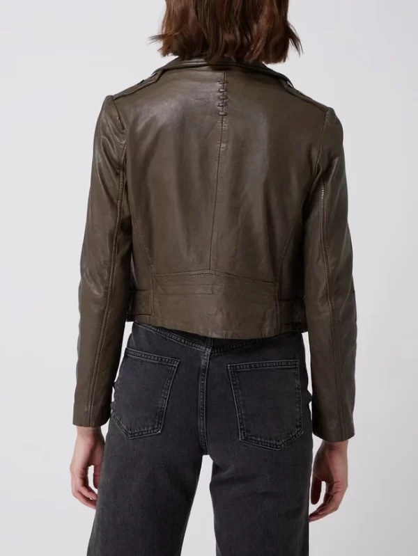 Gipsy Slim Fit Lederjacke Im Biker-Look Modell ‘Adine’ – Olivgrün 6