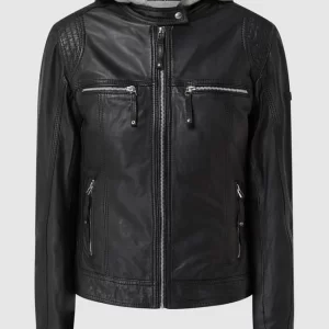 Cabrini Lederjacke Mit Abnehmbarer Kapuze – Schwarz 9