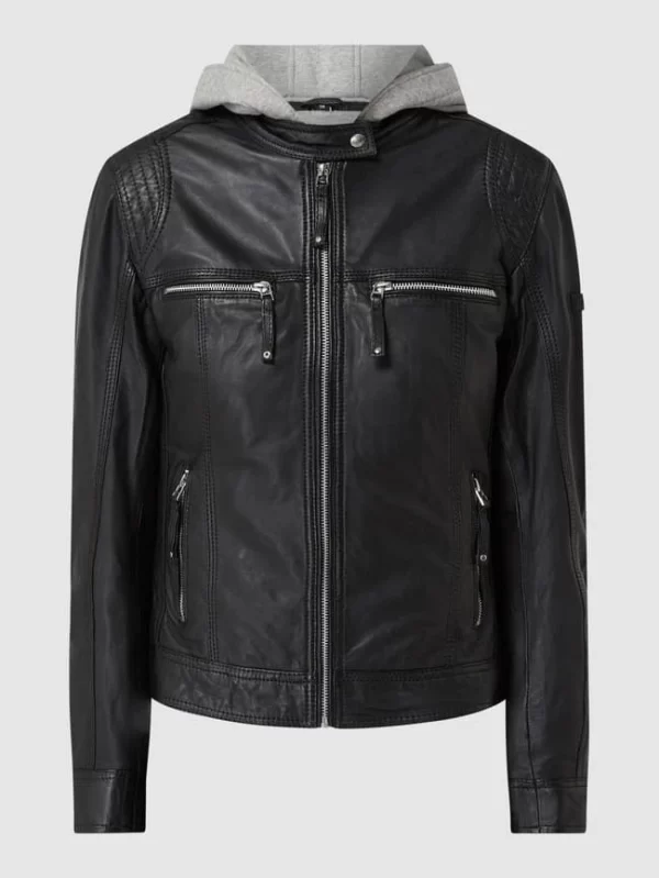 Cabrini Lederjacke Mit Abnehmbarer Kapuze – Schwarz 3