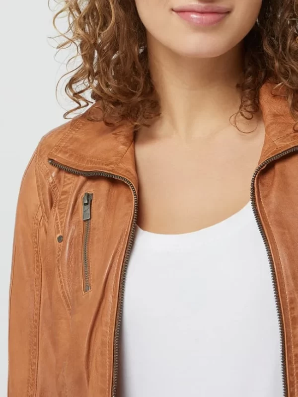 Jilani Lederjacke Mit Reißverschlusstaschen – Cognac 4