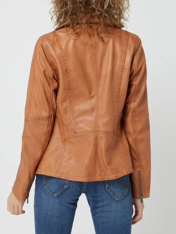 Jilani Lederjacke Mit Reißverschlusstaschen – Cognac 6