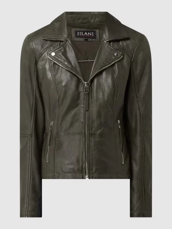 Jilani Lederjacke Im Biker-Look Modell ‘Smilla’ – Olivgrün 3