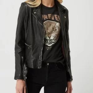 Gipsy Slim Fit Lederjacke Im Biker-Look Modell ‘Arisha’ – Schwarz 13