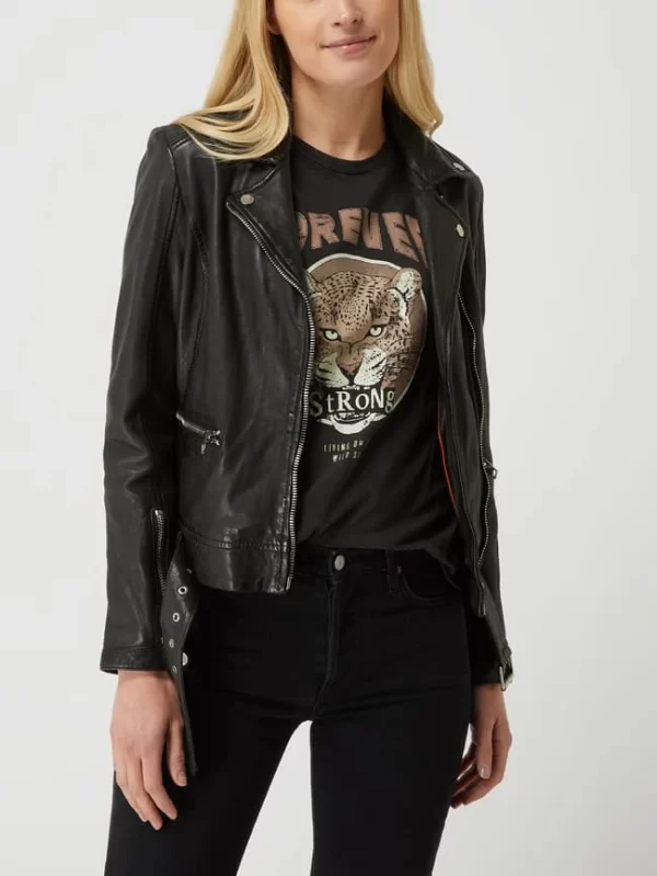 Gipsy Slim Fit Lederjacke Im Biker-Look Modell ‘Arisha’ – Schwarz 5