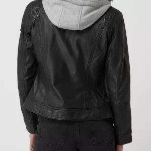 Cabrini Lederjacke Mit Abnehmbarer Kapuze – Schwarz 15
