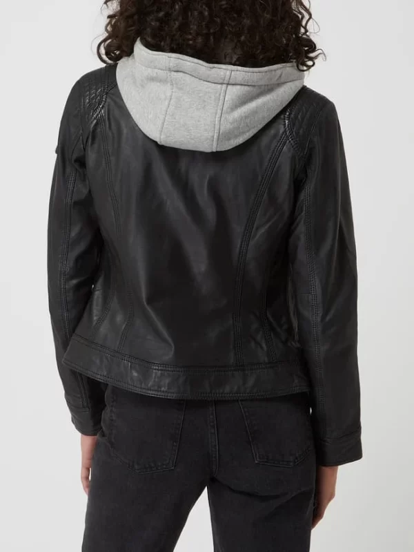 Cabrini Lederjacke Mit Abnehmbarer Kapuze – Schwarz 6