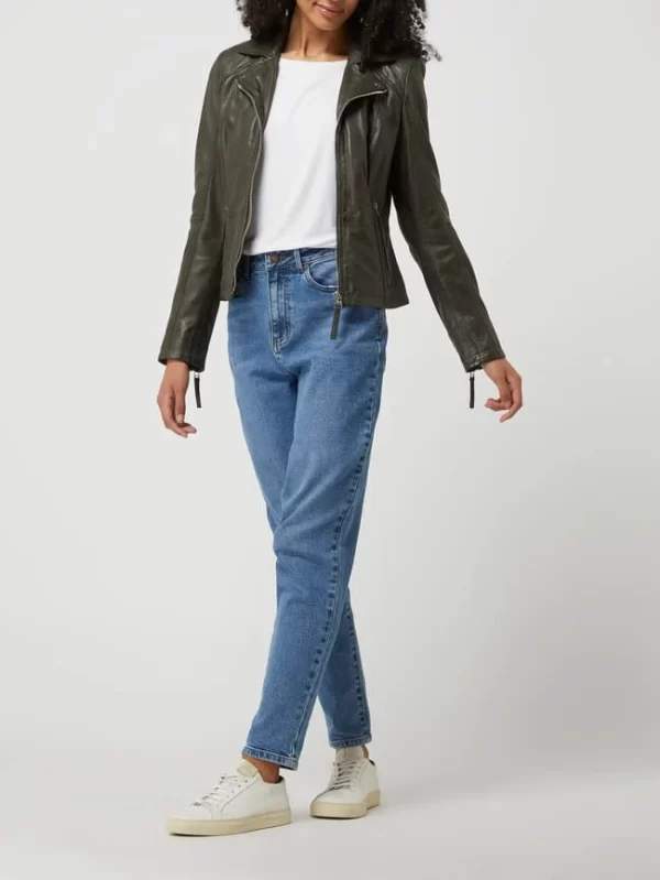 Jilani Lederjacke Im Biker-Look Modell ‘Smilla’ – Olivgrün 1