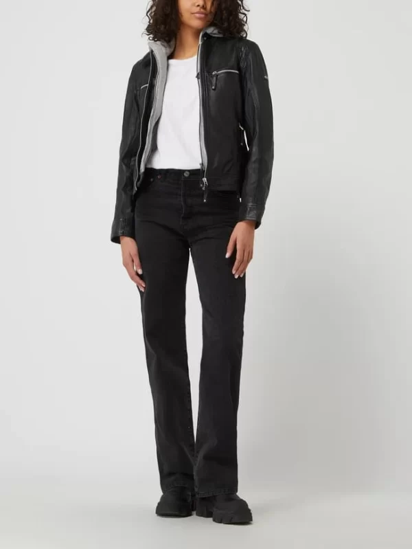 Cabrini Lederjacke Mit Abnehmbarer Kapuze – Schwarz 1