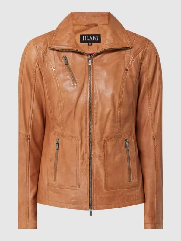 Jilani Lederjacke Mit Reißverschlusstaschen – Cognac 3