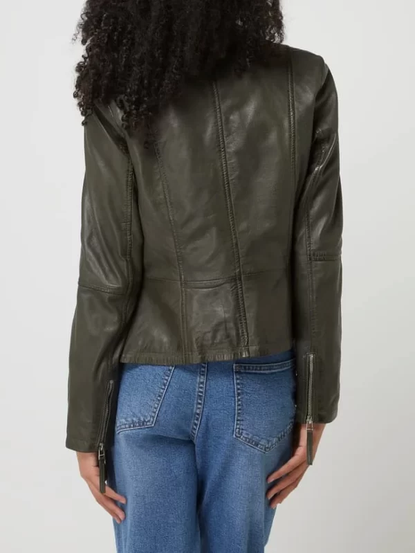 Jilani Lederjacke Im Biker-Look Modell ‘Smilla’ – Olivgrün 6