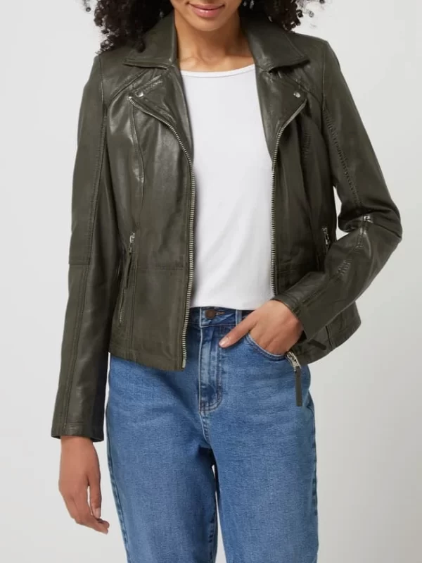 Jilani Lederjacke Im Biker-Look Modell ‘Smilla’ – Olivgrün 5