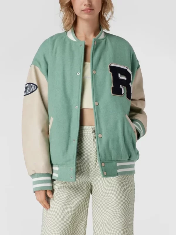 REVIEW Collegejacke Mit Label-Patch – Hellgrün 5
