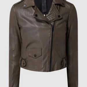 Gipsy Slim Fit Lederjacke Im Biker-Look Modell ‘Adine’ – Olivgrün 9