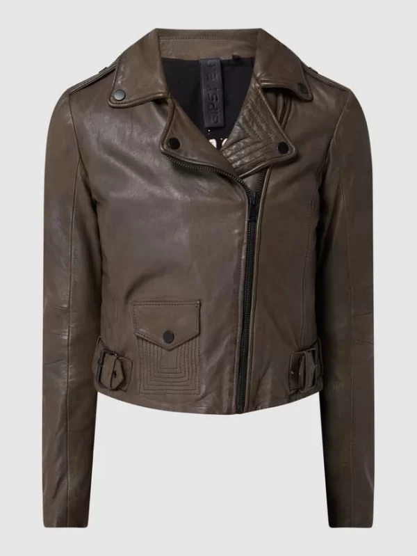 Gipsy Slim Fit Lederjacke Im Biker-Look Modell ‘Adine’ – Olivgrün 3