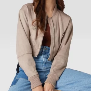 Guess Cropped Jacke In Velours-Optik – Taupe 11