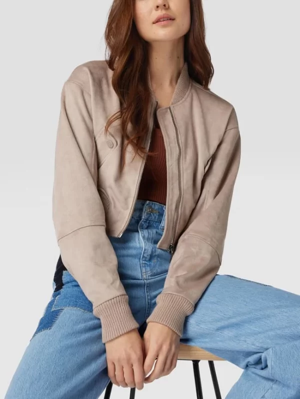 Guess Cropped Jacke In Velours-Optik – Taupe 4