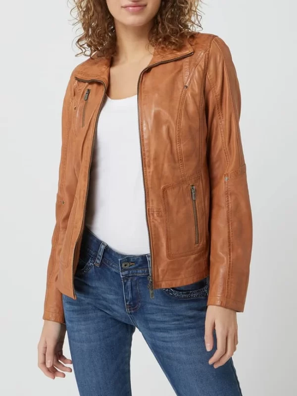 Jilani Lederjacke Mit Reißverschlusstaschen – Cognac 5