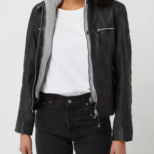 Cabrini Lederjacke Mit Abnehmbarer Kapuze – Schwarz 13