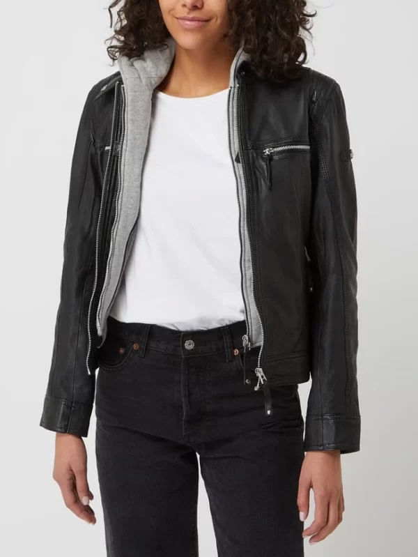 Cabrini Lederjacke Mit Abnehmbarer Kapuze – Schwarz 5