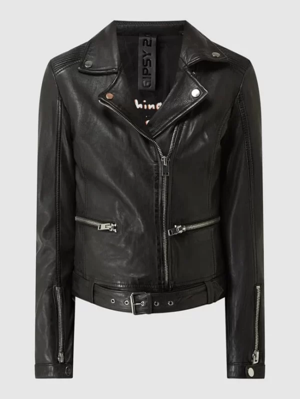 Gipsy Slim Fit Lederjacke Im Biker-Look Modell ‘Arisha’ – Schwarz 3