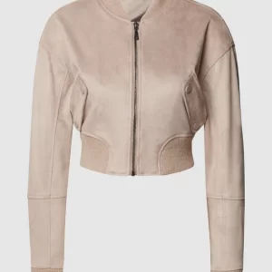 Guess Cropped Jacke In Velours-Optik – Taupe 9