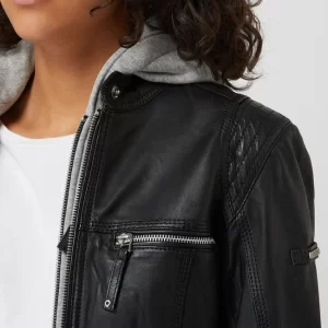 Cabrini Lederjacke Mit Abnehmbarer Kapuze – Schwarz 11