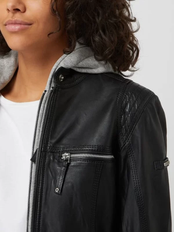Cabrini Lederjacke Mit Abnehmbarer Kapuze – Schwarz 4